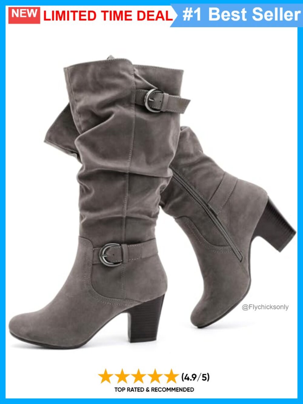 Women's Knee High Slouchy Heeled Boots Faux Leather Pointed Toe